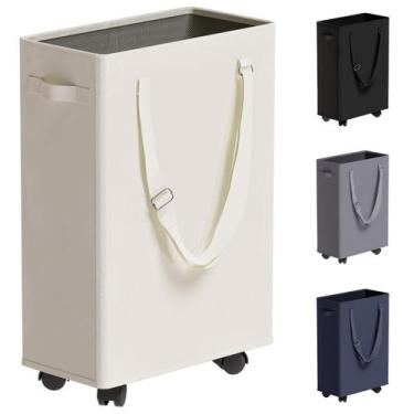 Imagem de Cesto de roupa suja TECHMILLY Slim com rodas e alças 45L - Bege