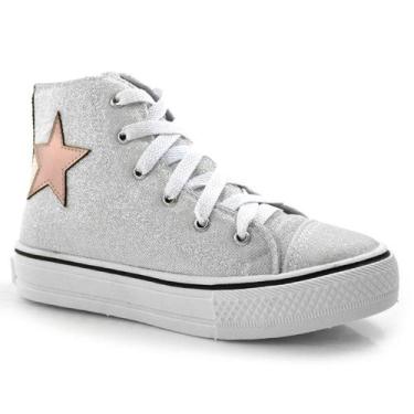 Imagem de Tênis Infantil Feminino de Cano Alto Ykes LUREX, Cinza, 29