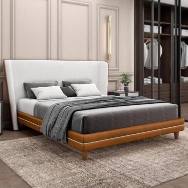 Imagem de Cama Casal Base Box Pés Madeira 148cm Suném P05 material sintético Whi