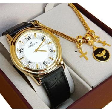 Imagem de Relógio Feminino Champion Original  Dourado Pulseira de Couro  A Prova