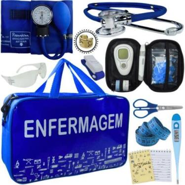 Imagem de Kit Bolsa Aparelho de Pressão Esfigmomanômetro Medidor Enfermagem Prem