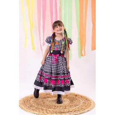 Imagem de Vestido Marie Junino Luxo Arraia do Amor Preto - Tecido Tecnossport Pl