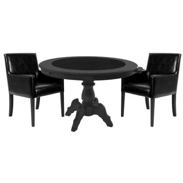 Imagem de Mesa de Jogos Carteado Montreal Tampo Reversível com 2 Cadeiras Liverpool PU Preto Liso - Gran Belo