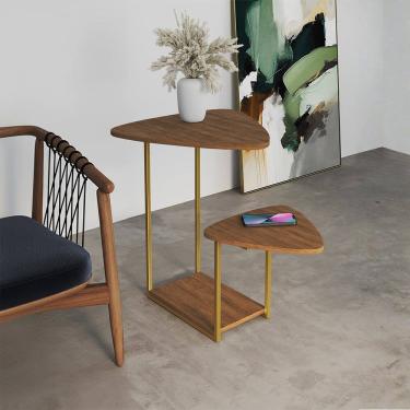 Imagem de Mesa Lateral Moderna Dourado Cibele Tampo Esfiha Freijó
