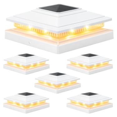 Imagem de APONUO Luzes de tampa de poste solar, IP64 à prova d'água, 16 LEDs brilhantes, iluminação externa para deck, cerca, pátio, jardim, quintal, 2 modos, luzes alimentadas por energia solar de longa