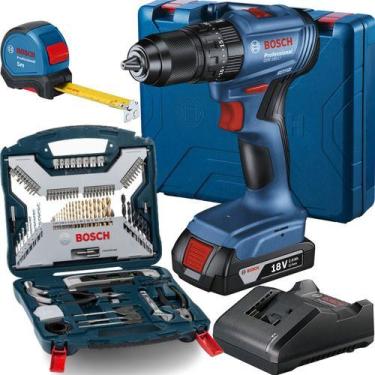 Imagem de Furadeira Impacto Bosch Gsb 185 Li 1 Bateria Kit Bits Brocas Azul