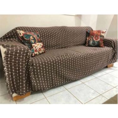 Imagem de Manta Grande Para Sofá Cama 2 E 3 Lugares 2,50x1,80cm Capa De Sofa Gigante 100% Algodão Na Promoção Marrom-branco