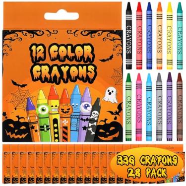 Imagem de Watersay 28 pacotes com 12 cores gizes de cera a granel para o Dia das Bruxas, pacote individual, cores sortidas, conjunto de arte para crianças, material escolar