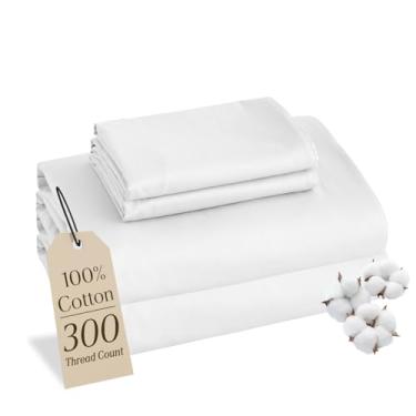 Imagem de MCO Jogo de lençol 100% algodão, 300 fios, bolso profundo de 40,6 cm, lençol de resfriamento respirável 4 peças (king, branco)