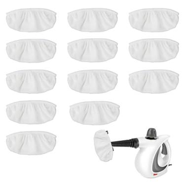 Imagem de yeowdeo Pacote com 12 acessórios de limpeza a vapor, panos de microfibra reutilizáveis universais, limpador a vapor portátil compatível com almofadas de esfregão a vapor laváveis Bissell (branco)