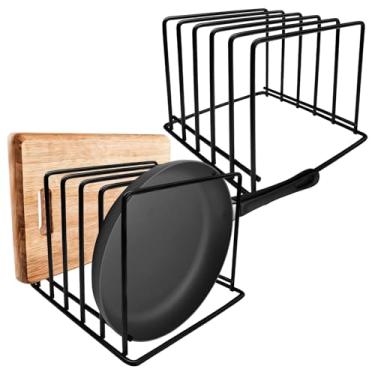 Imagem de Homaisson Rack organizador de panelas de cozinha, pacote com 2, suporte de aço com 5 compartimentos para assadeiras finas e tábuas de corte para bancada, armário de cozinha, armazenamento e economia