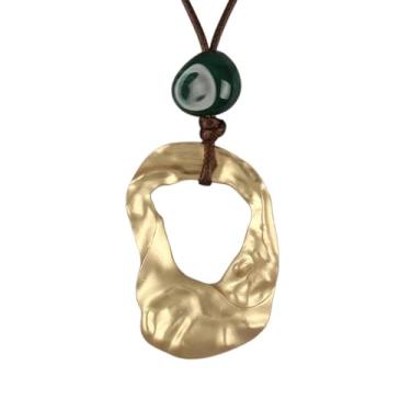 Imagem de Jeniiahua Colar boêmio feminino grosso corrente longa com pingente irregular dourado hippie joia boho vintage