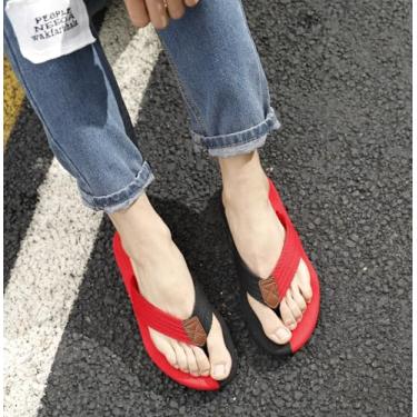 Imagem de Chinelo com suporte de arco para mulheres e homens, antiderrapante, casual, verão, praia, confortável, tapete de ioga, almofada, caminhada, tanga com fascite plantar, Preto/vermelho, 11 Women/10 Men