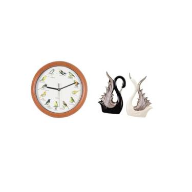 Imagem de Fenteer Relógio de Parede de Pássaro Cisne, Escultura Decorativa, Estatuetas de Cerâmica, Relógio Pendurado, Decoração para Cozinha, Prateleira de Casa, Anive
