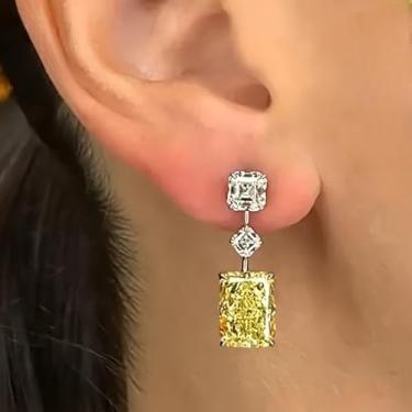 Imagem de Brincos pendentes de zircônia cúbica quadrada branca e amarela folheados a ouro branco e amarelo para mulheres, casamentos, festas noturnas, uso diário, joia leve, brinco, presente para ela