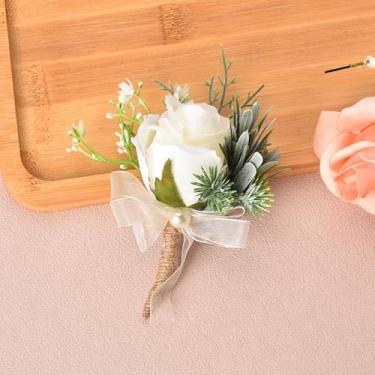 Imagem de Groom Groomsmen Wedding Boutonniere for Men Wedding Corsage Boutonniere Pins Ternos Broche para Casamento Flores Festa Favor, regular, Plástico, Sem Pedra Preciosa