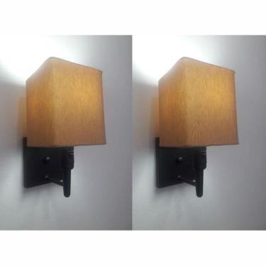 Imagem de Kit-2 Arandela Quadrada Md-2019 Preto C- Inter Liga E Desl Cúpula Em Tecido Palha - Bivolt