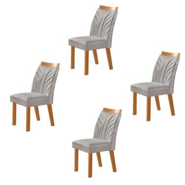 Imagem de Conjunto De 4 Cadeiras Veneza Com Tecido Linho Encosto Alto Cinza Claro/cinamomo