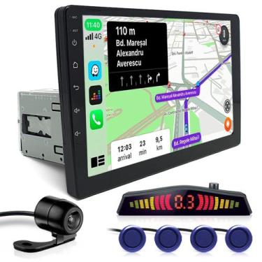 Imagem de Kit Multimídia 1 Din 9 Polegadas + Câmera Ré + Sensor Ré Azul Tigra An
