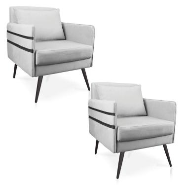 Imagem de Kit 02 Poltronas Mari Suede Cinza Pés Palito De Ferro Preto