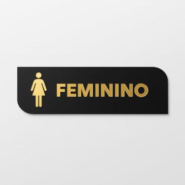Imagem de Placa Sinalização Banheiro Feminino Preto E Espelho Dourado