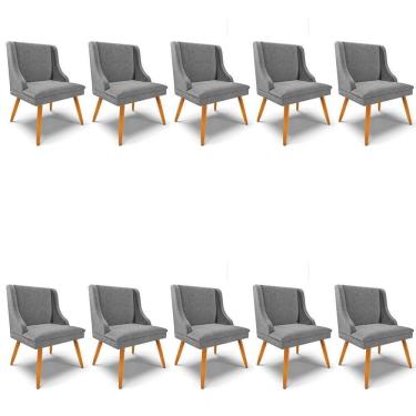 Imagem de Kit 10 Cadeiras Estofadas Para Sala De Jantar Pés Palito Lia Linho Grafite - Ibiza