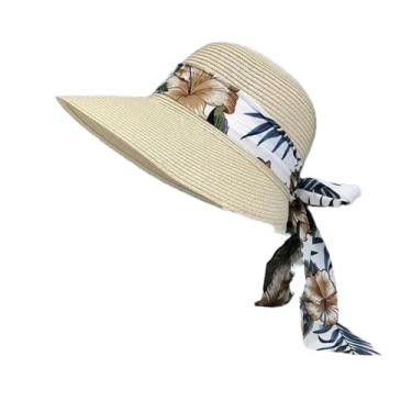 Imagem de Chapéu de sol feminino de aba larga grande com laço panamá para férias chapéu de palha casual 003 tamanho adulto