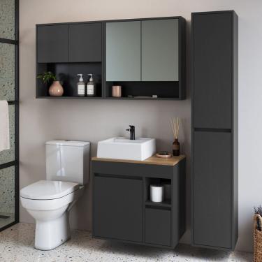 Imagem de Conjunto para Banheiro 148cm com 4 Peças Gabinete Suspenso com Cuba Bangladesh Grafite