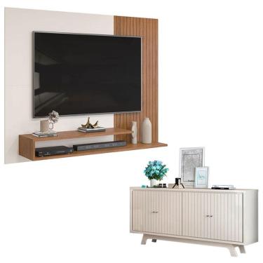 Imagem de Painel para Tv Nando Freijó Off White e Aparador Buffet Mercuri Off White - DJ Móveis