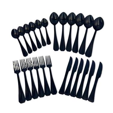 Imagem de Faqueiro Conjunto Talheres Luxo Black 24 Peças Aço Inox