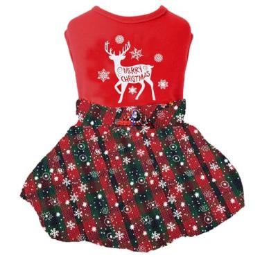 Imagem de Vestido xadrez de Natal para cachorro, fantasia de cachorro, festa de ano novo, peça única com laço para animais de estimação, roupas pequenas para meninas