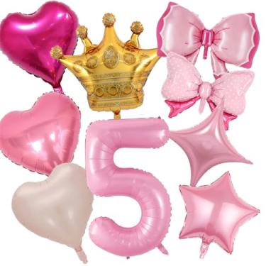 Imagem de Decorações de festa de aniversário de princesa, balões rosa número 5 de 101 cm, balões com coroa dourada para decoração de chá de bebê com tema de princesa, aniversário, chá de bebê