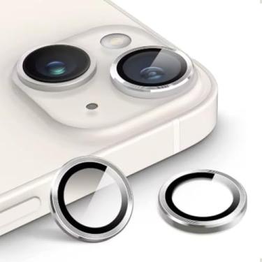 Imagem de Kit 2 Películas Proteção Lente Câmera Aro iPhone 16 e 16 Plus Aro Design Minimalista Vidro Temperado 9H Premium (Prata)