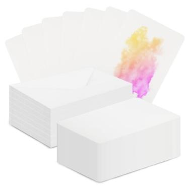 Imagem de 100 conjuntos de cartões de aquarela de algodão puro com cantos arredondados, 63 kg/300 g/m², papel aquarela e envelopes para pintura de arte, cartões de felicitações de Natal, notas de agradecimento
