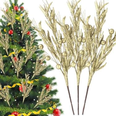 Imagem de Giegxin 20 peças de hastes artificiais de Natal com glitter – galhos artificiais de frutas silvestres de árvore de Natal, decorações para vaso doméstico, guirlanda, guirlanda de árvore de Natal