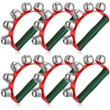 Imagem de Maasechs 6 peças de sinos de trenó de mão de Natal, vermelho e verde, chocalhos educativos iniciais, instrumentos musicais para apresentações de natal