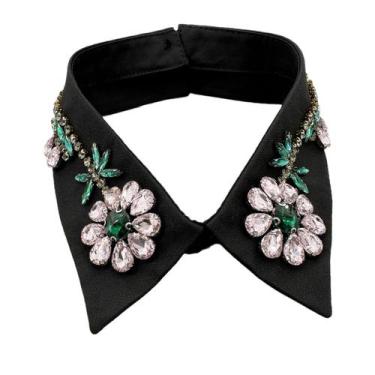 Imagem de Colarinho falso feminino com diamante preto enfeitado com strass - Yiw