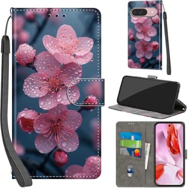 Imagem de Capa carteira para Google Pixel 9 / Pixel 9 Pro, com [3 compartimentos para cartões], fecho magnético com suporte, capa protetora de couro PU à prova de choque 16 cm, flor de pêssego