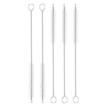 Imagem de HARFINGTON Conjunto de escovas de limpeza de palha, aço inoxidável 304 de comprimento e cerdas de nylon para garrafa de água, tubos de copo de canudo de silicone, branco (8 mm OD, conjunto de 5 peças)