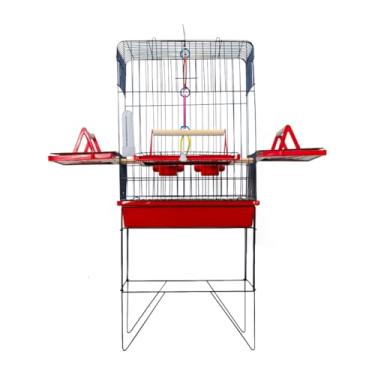 Imagem de Gaiola para Papagaio, Viveiro Grande Gaiola Aberta para Calopsita Triplex para Calopsitas Ring Neck Ave Mansas Pássaros Livres Poleiro Madeira(VIVEIRO PEQUENO BLACK VERMELHO)