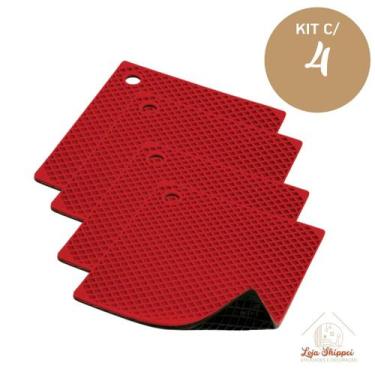 Imagem de Descanso de Panela de Silicone Quadrado Cozinha Antiderrapante Resiste