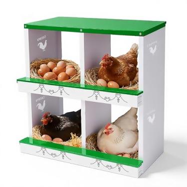 Imagem de COZOFU Caixa de assentamento de galinha de 4 furos para galinhas poedeiras - coleta automática de ovos, caixas de encaixe de metal resistente com poleiro giratório para galinheiros, caixa de ninho de
