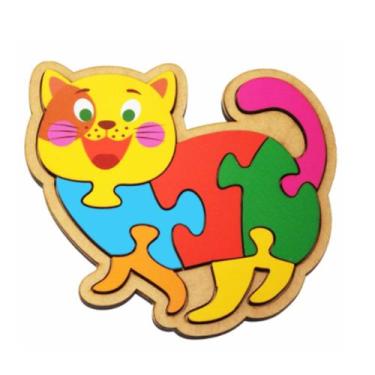 Imagem de Quebra-Cabeça Infantil Gato Brinquedo Educativo em MDF - Maninho Brinq