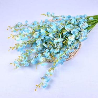 Imagem de 3 peças de flores artificiais – Orquídea azul, arranjos florais falsos para casa, banheiro, escritório, mesa, mesa central, prateleira, decorações de casamento