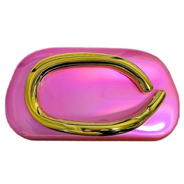 Imagem de Bolsa clutch de acrílico feminina clássica redonda para noite bolsa vintage de metal para guidão para festa de casamento e formatura., Rádio rosa