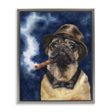 Imagem de Stupell Industries Arte de parede em tela flutuante cinza brutal Pug com charuto, design de George Dyachenko, 80 x 63 cm