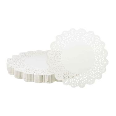 Imagem de HARFINGTON 300 peças de guardanapos de papel redondos de 26 cm de renda para bolos sobremesa artesanato festa casamento aniversário decoração de mesa, branco