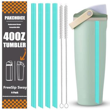 Imagem de 4 canudos de substituição para garrafa de água Owala FreeSip Sway 1,134 g, canudos de plástico reutilizáveis com 2 escovas de limpeza para copo de viagem de 1,134 g, acessórios para garrafa esportiva