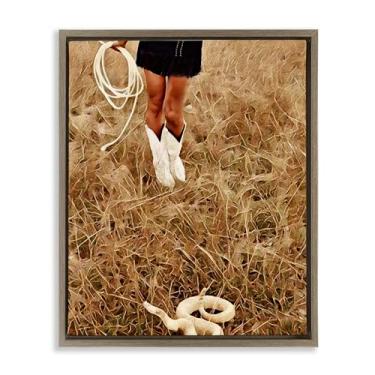 Imagem de Stupell Industries With Her Lasso & Snake Black Framed Floater Canvas Wall Art, design por Jesse Keith, 30 x 25
