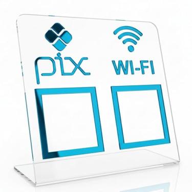 Imagem de Placa Pix Display Acrílico Mesa Balcão Pix e Wifi Expositor Qr Code(Cristal com Azul)